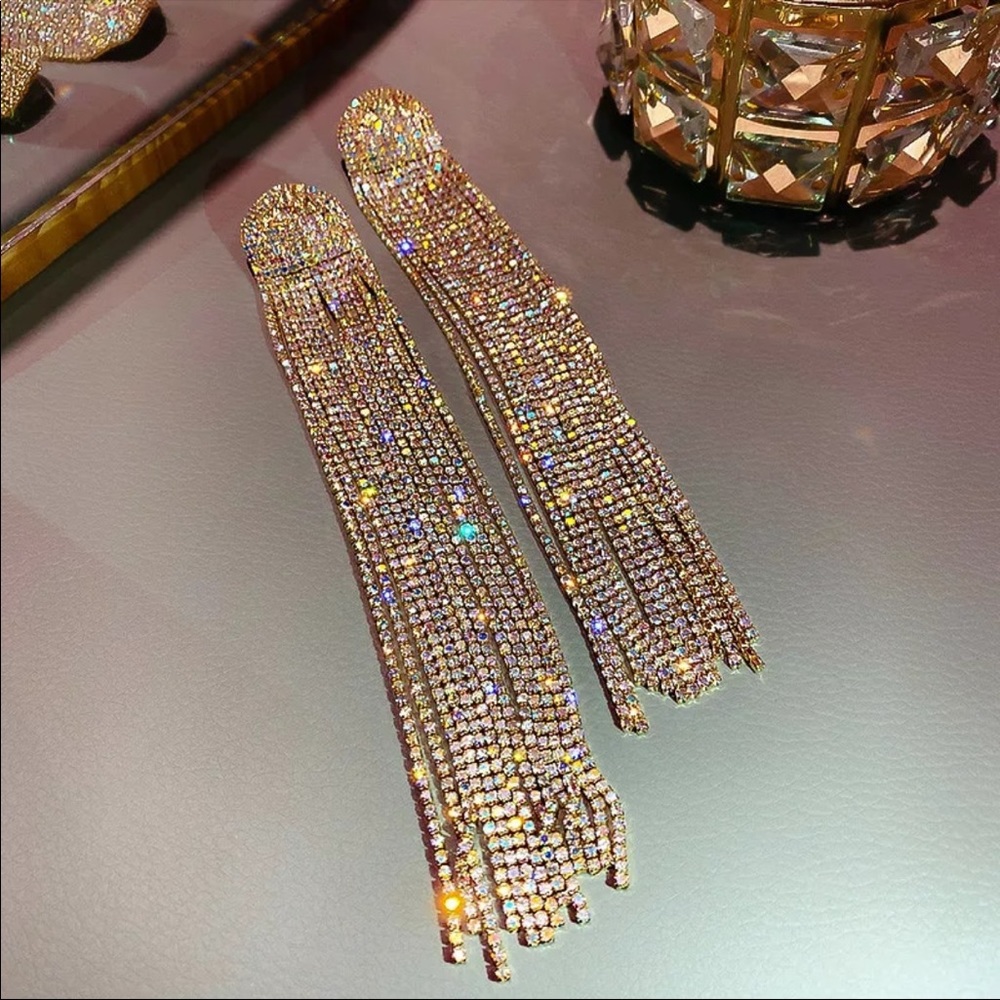 NEW DIAMOND STERLING SILVER LONG TASSEL EARRINGS - Picture 5 of 6